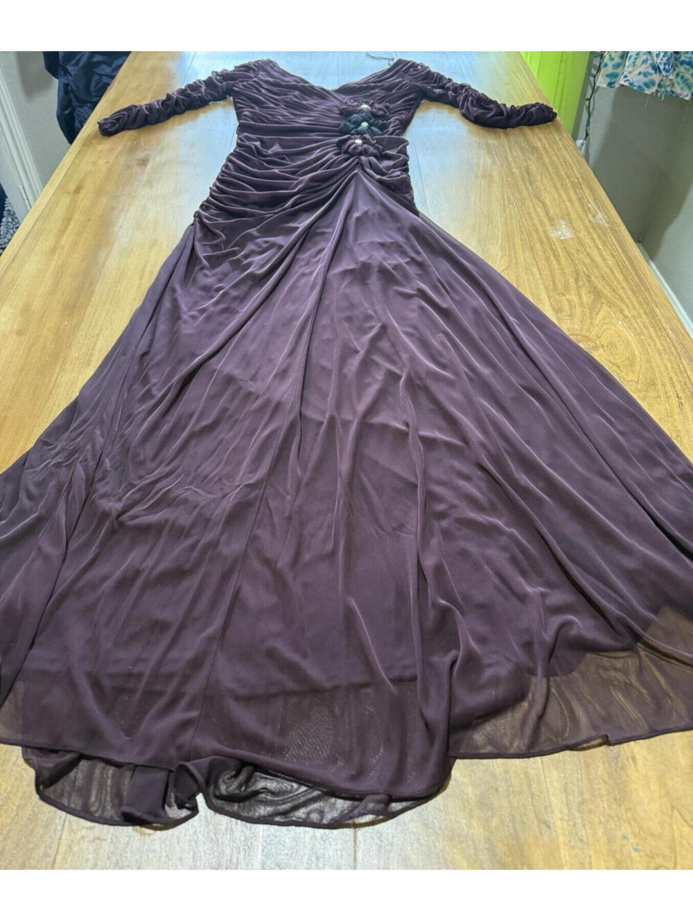Adrianna Papell Purple Beaded Mesh Ruched Waist Evening Gown Women’s Size 4 - Picture 12 of 16